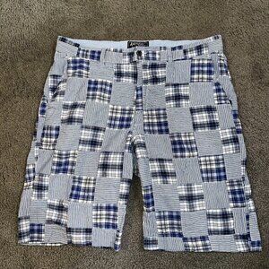 AMERICAN LIVING Madras Blue Plaid Real Sewn Patchwork Shorts - Preppy - Men's 38